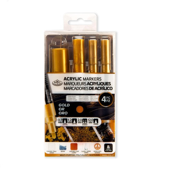 Set of 4 Gold Acrylic Markers Assorted Tips