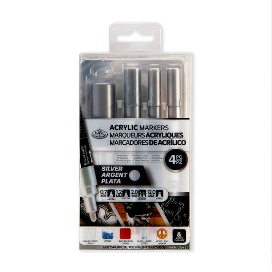 Set of 4 Silver Acrylic Markers Assorted Tips