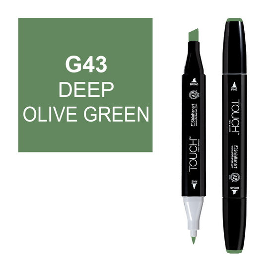 Marqueur touch double pointe vert olive profond