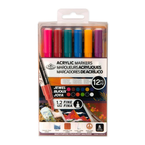 Set of 12 Acrylic Markers Fine Tip Jewel Colors