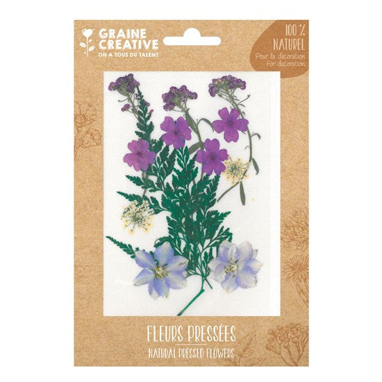 Fleurs pressées naturelles - violet prairie, 13 pièces