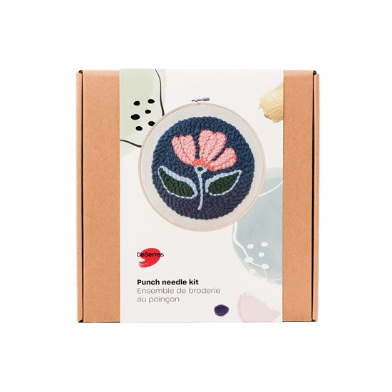 Ens. broderie au poinçon Fleur rose