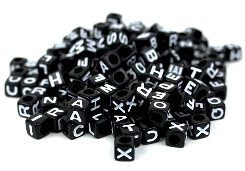 Pack of 300 Alphabet Black Cube Beads 7mm