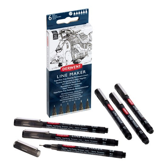 Set of 6 linemaker pens black