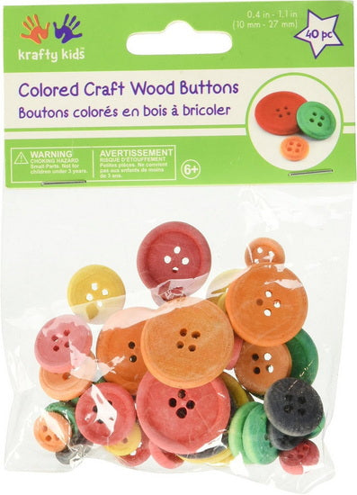 40 Boutons bois - multicolore