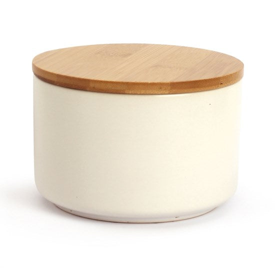 Pot à bougie en céramique avec couvercle en bambou - 10 x 8 cm