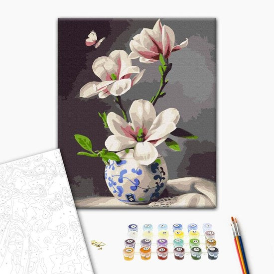 Ens. peinture à numéro orchidée dans un vase