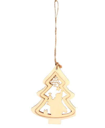 Wooden Ornament - Fir Tree & Santa