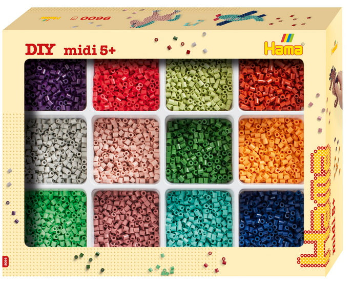 Hama Beads storage box, Approx. 9600 beads 12 different colours