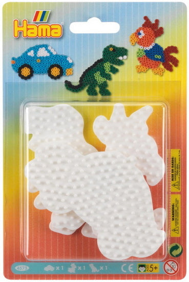 Hama 3 small pegboards: car, parrot and dinosaur.