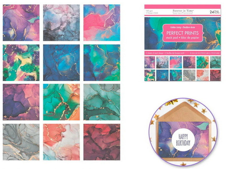 Bloc papier - 24f - doublure dorée - 6x6po