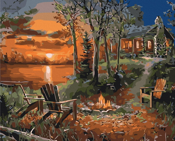 Ens. peinture à numéro maison du lac