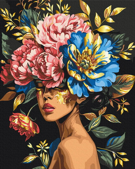 Ens. peinture à numéro femme en fleurs