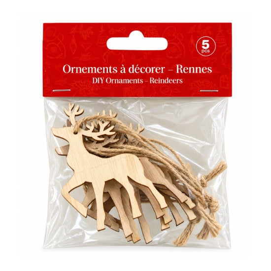Pack of 5 Reindeer Ornaments to Decorate