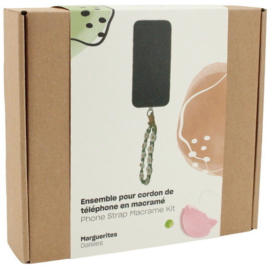 Ens. cordon de téléphone en macramé marguerites