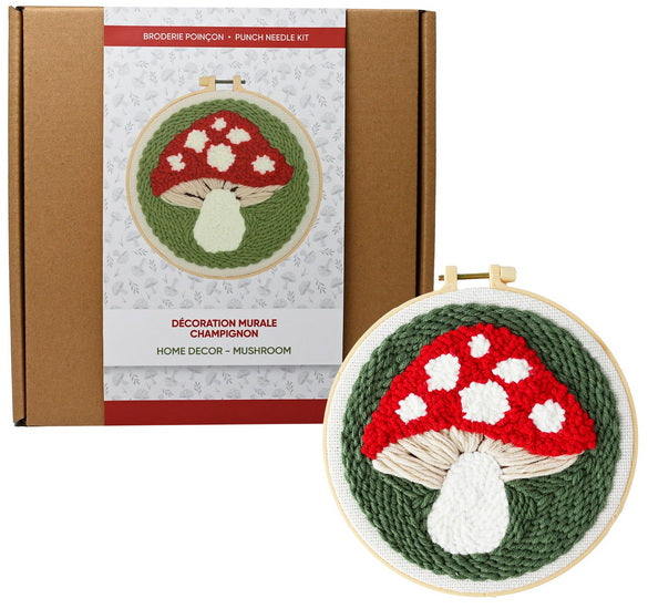Ens. punch needle déco maison champignon