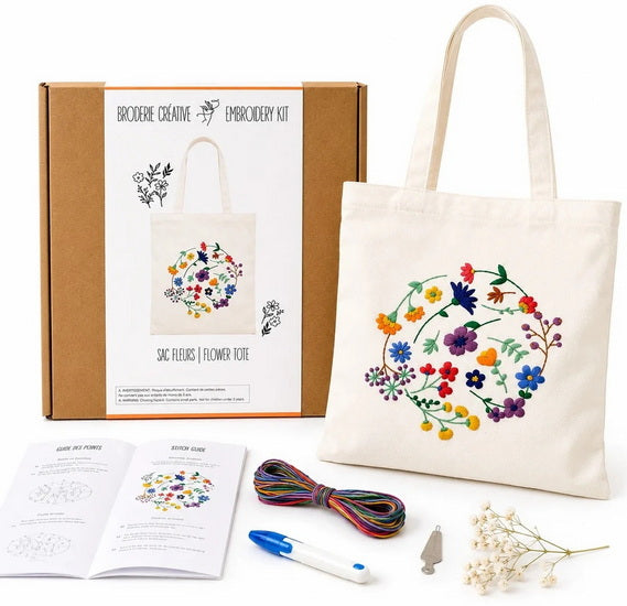 Ens. broderie tote bag fleuri