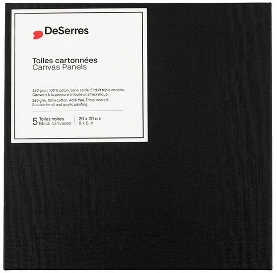 Ens.5 toiles cartonnées noires 8x8po