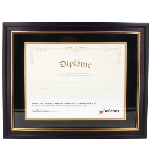 Cadre diplôme brun foncé doré
