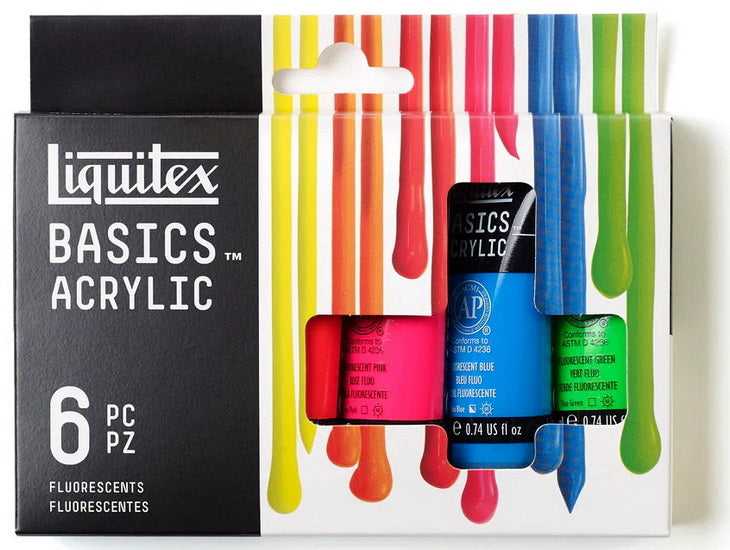 Ens. 6 tubes de peinture acrylique - fluorescent