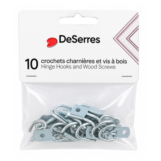 Pack of 10 Hinge Hooks and Screws for Wood