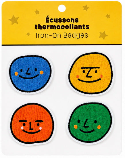 Ens. 4 Écussons Thermocollants – Visages Rigolos