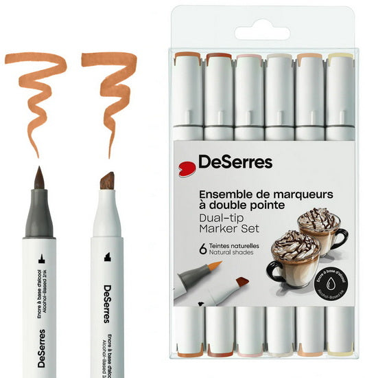 Set of 6 Dual Tip Alcohol Markers Natural Colors