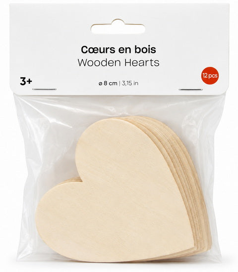 Ens.12 Formes bois Cœur 8cm