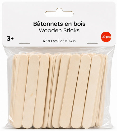 Ens.120 Mini bâtonnets bois 6.5x1cm
