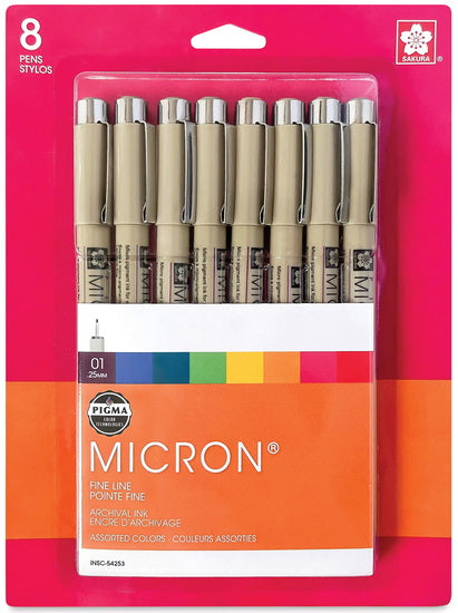 Ens. de 8 stylos Pigma Micron couleurs assorties