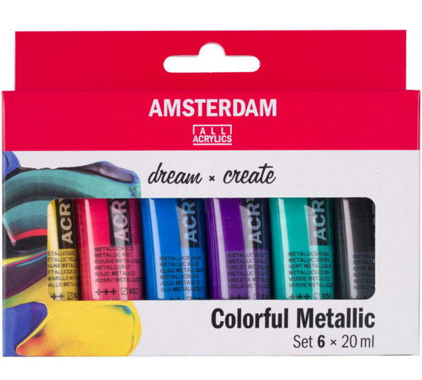 Ens. acryliques Amsterdam couleurs métalliques - 6x20ml