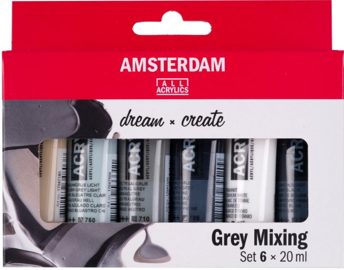 Ens. acryliques Amsterdam tons de gris - 6x20ml