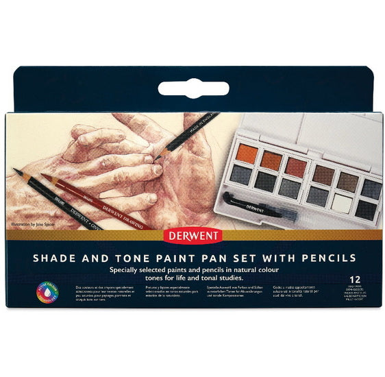 Set of 12 watercolour half pans and 3 pencils Inktense