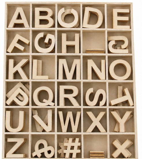 Ens. 120 Mini lettres bois