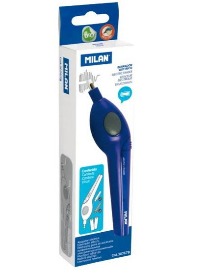 Electric Eraser With Spare Erasers And Battery Acid Blue