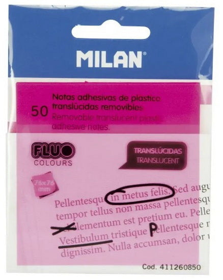 Fluo Pink Removable Adhesives Notes Pack Of 50