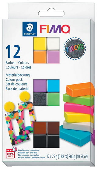 Ens. 12 pâtes à modeler Fimo soft néon