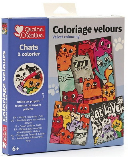 4 cartes coloriages velours Chats
