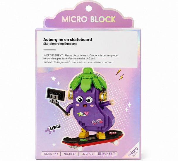 Aubergine en skateboard