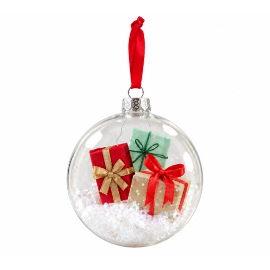 Ornement boule à neige cadeaux