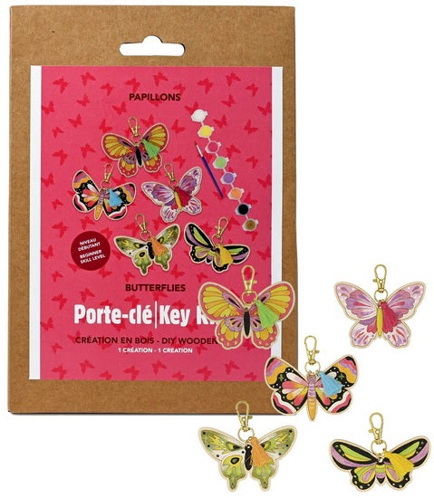 Ens. porte-clés en bois papillons