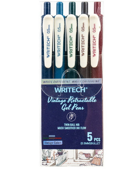 Set of Gel Pen Retractable Vintage Retro 5pcs