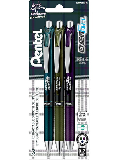 Ens. 3 stylos rétractables Energel couleurs foncées