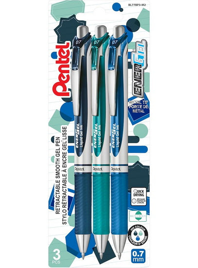 Set of Retractable Gel Roller Energel Note Taking Colours 3pcs