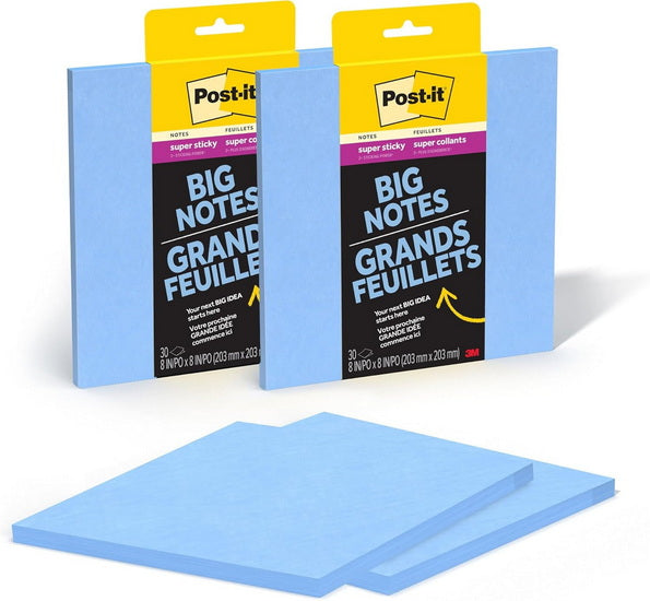 Post-it grands feuillets bleu pastel - 8x8