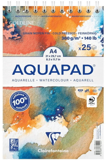 Bloc de 25 feuilles aquarelles Aquapad 300g - grain moyen fin - 21x29.7cm