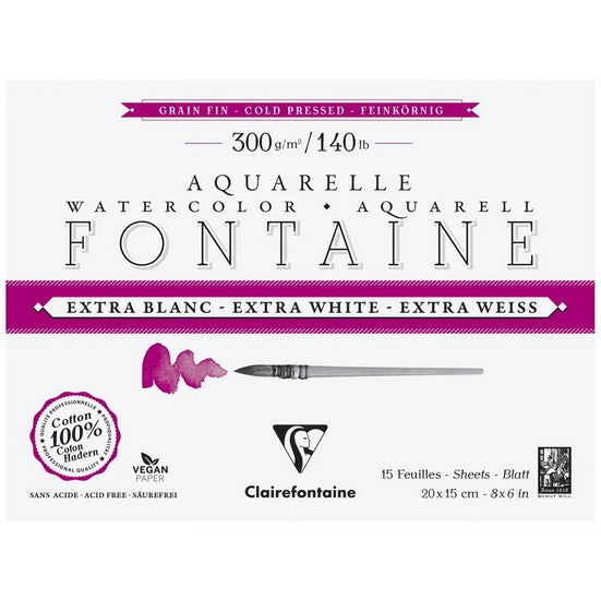 Bloc aquarelle extra blanc - grain fin - 300g - 20x15cm - 15f