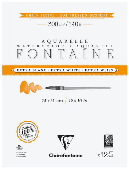 Watercolour Paper Extra White - Hot Press - 300g - 31x41cm -12sh