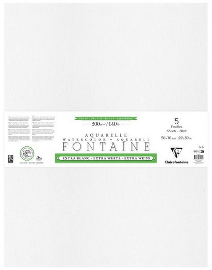 Papier aquarelle Fontaine extra blanc - grain torchon - 300g - 56x76cm