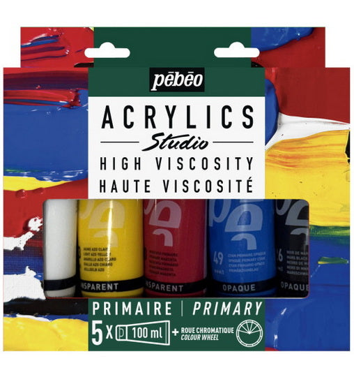 Ens. acryliques couleurs primaires - 5x100ml